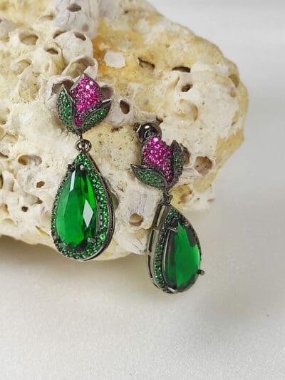 γυναικεία σκουλαρίκια με πράσινη πέτρα alora